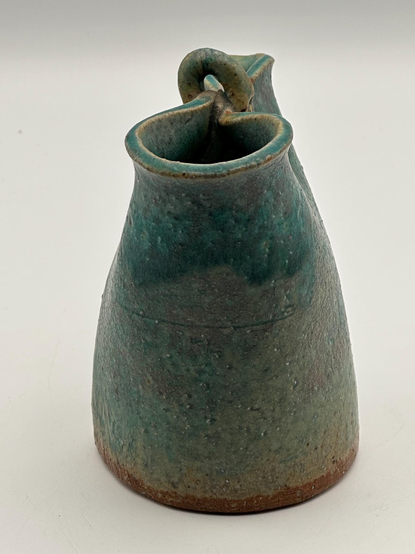 Artist Signed Studio Pottery Vase 4.5" Handmade Ceramic Small Decorative Vessel Rustic Green Blue Glaze