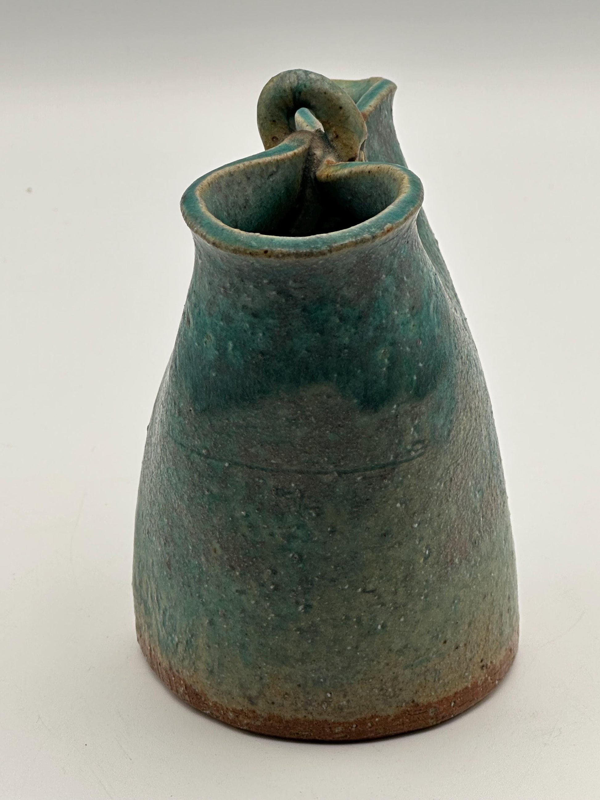 Artist Signed Studio Pottery Vase 4.5" Handmade Ceramic Small Decorative Vessel Rustic Green Blue Glaze