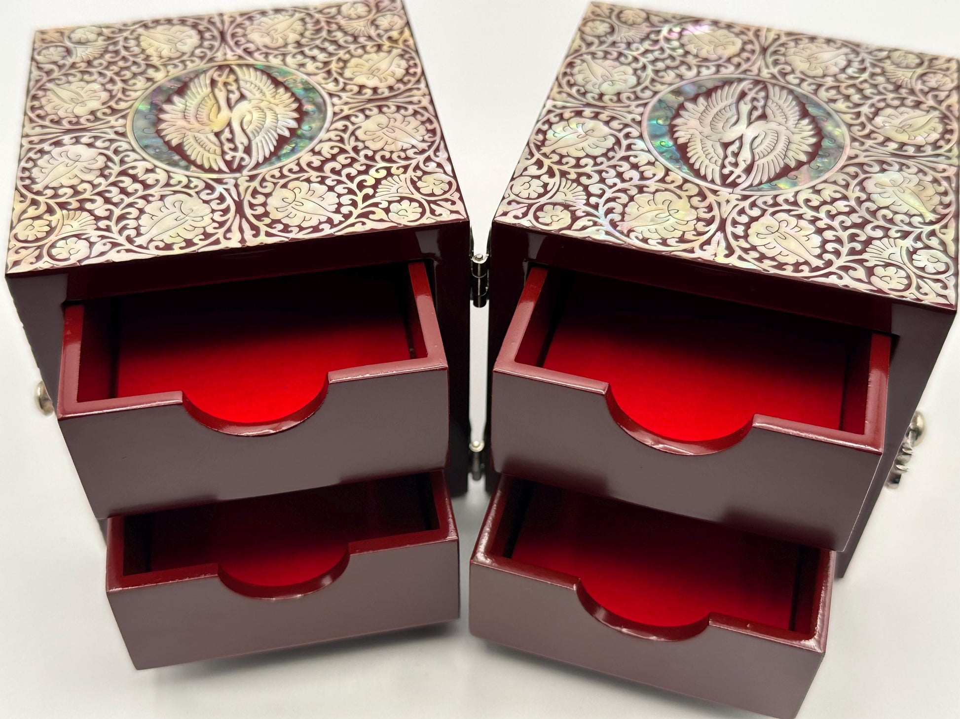 Mother of Pearl Inlay Jewelry Box | Ornate Lacquered Storage Chest | Abalone Asian Vintage Decorative Decor