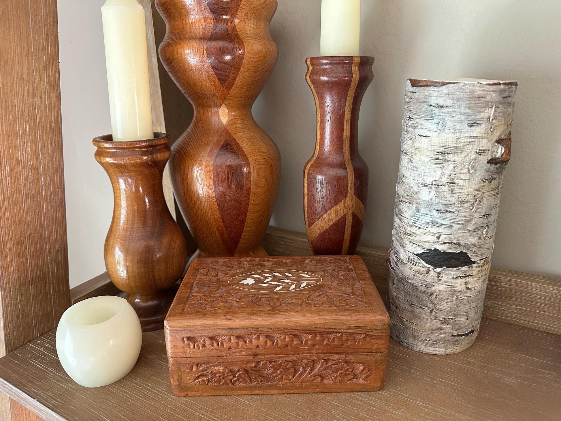 Hand Carved Wooden Jewelry Box | Vintage Indian Floral Trinket Keepsake Storage | Handmade Gift