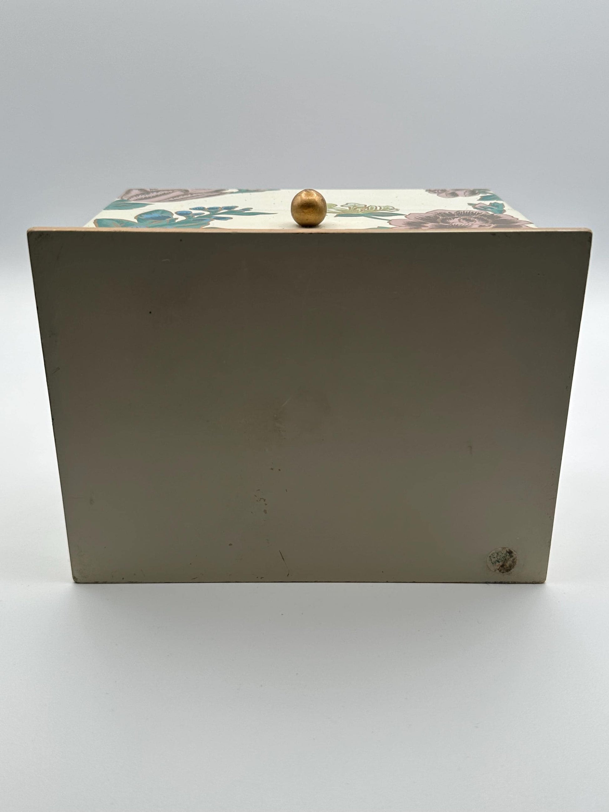 Vintage Floral Trinket Box | Hand Painted Flower Keepsake | Cream Jewelry Storage with Gold Base | Cottage Chic Decor