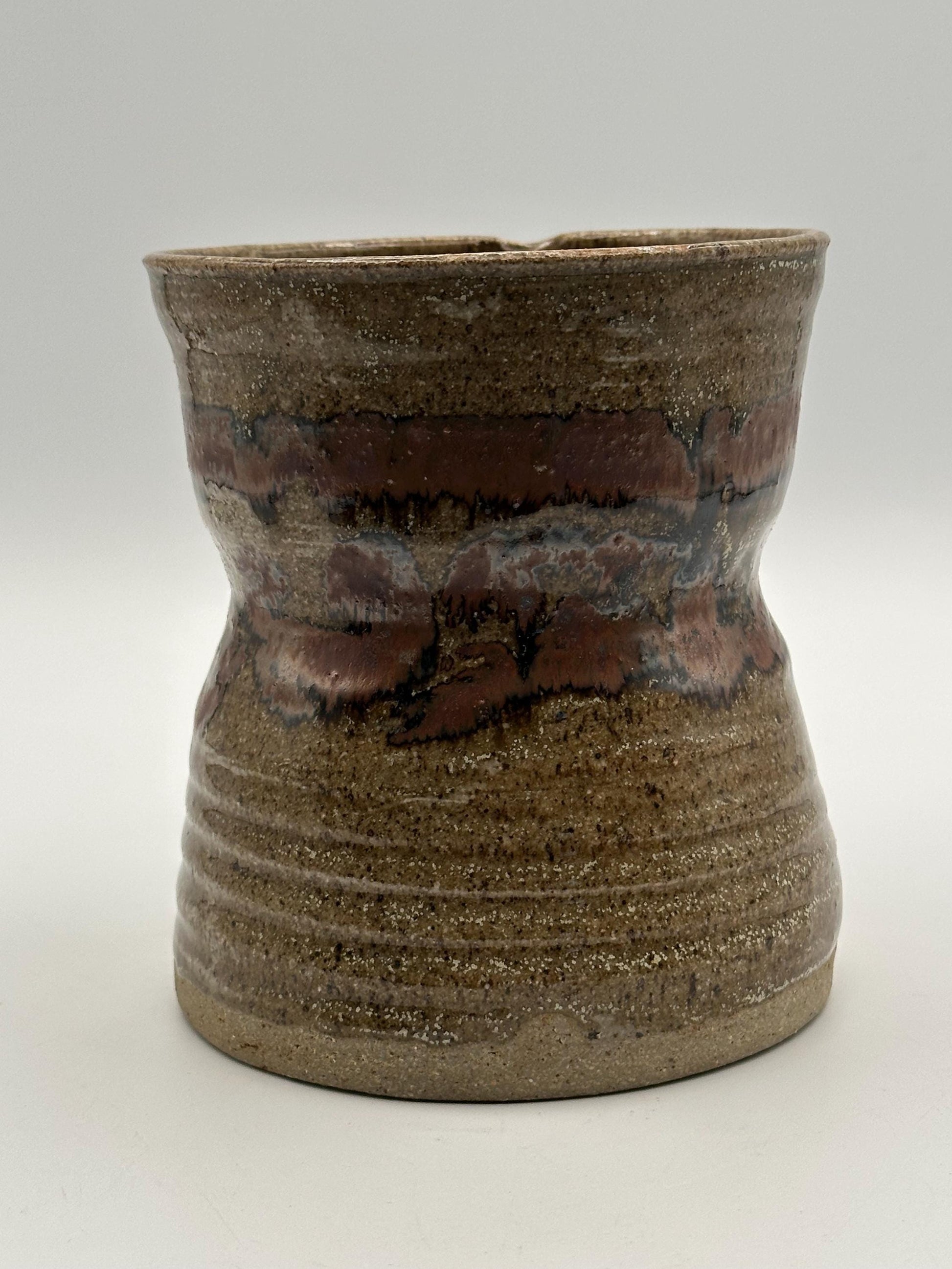 Artisanal Rustic Pottery Vase: Earthy Brown & Red Glazed Ceramic Stoneware for Home Decor