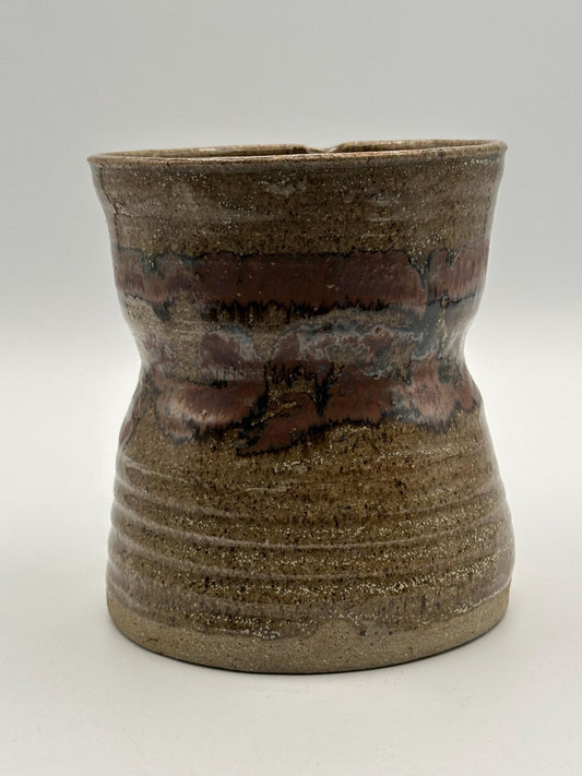 Artisanal Rustic Pottery Vase: Earthy Brown & Red Glazed Ceramic Stoneware for Home Decor