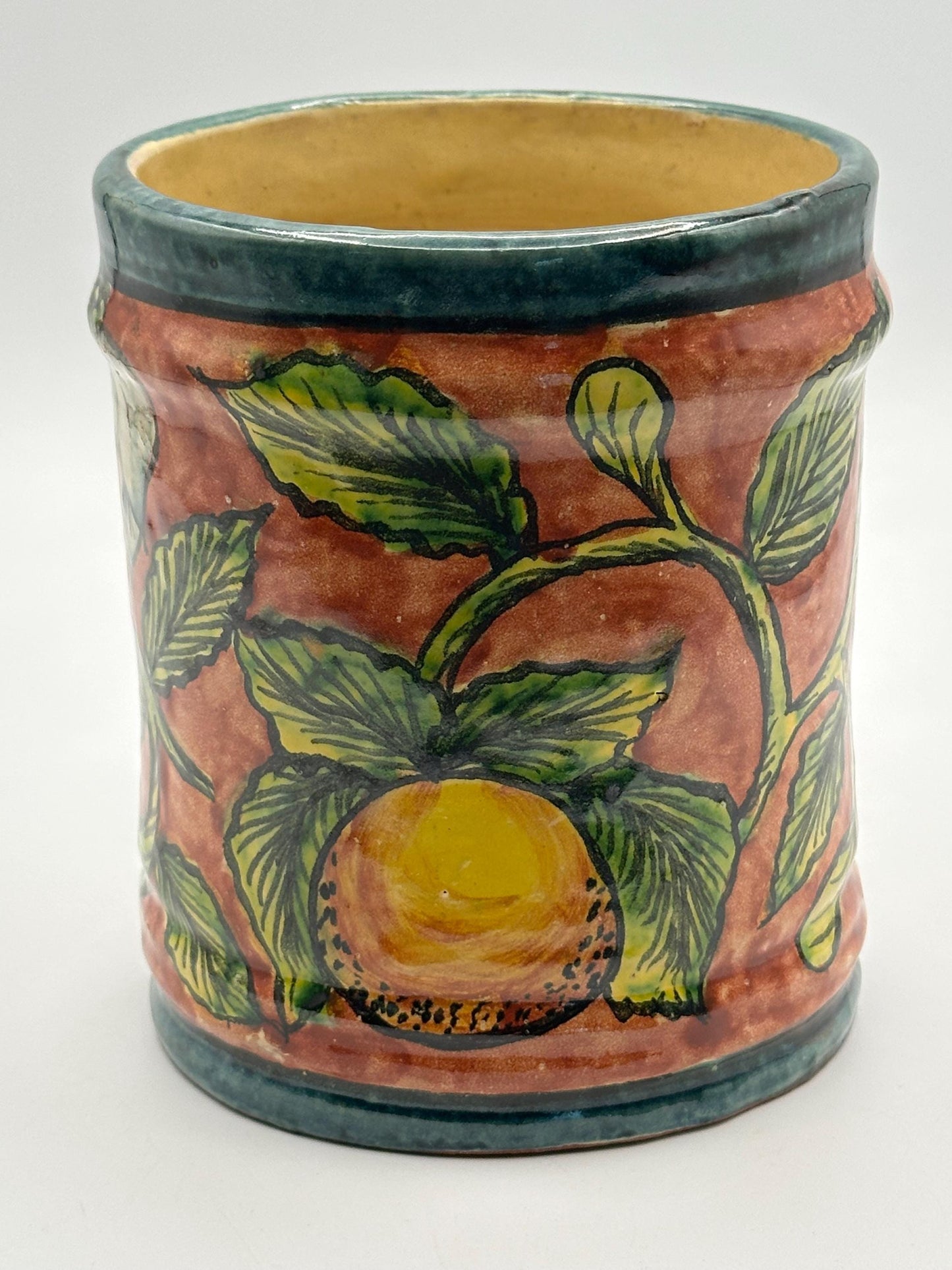 Vibrant Hand-Painted Mexican Ceramic Canister - Fruit & Leaf Motif Pottery Jar for Kitchen Storage