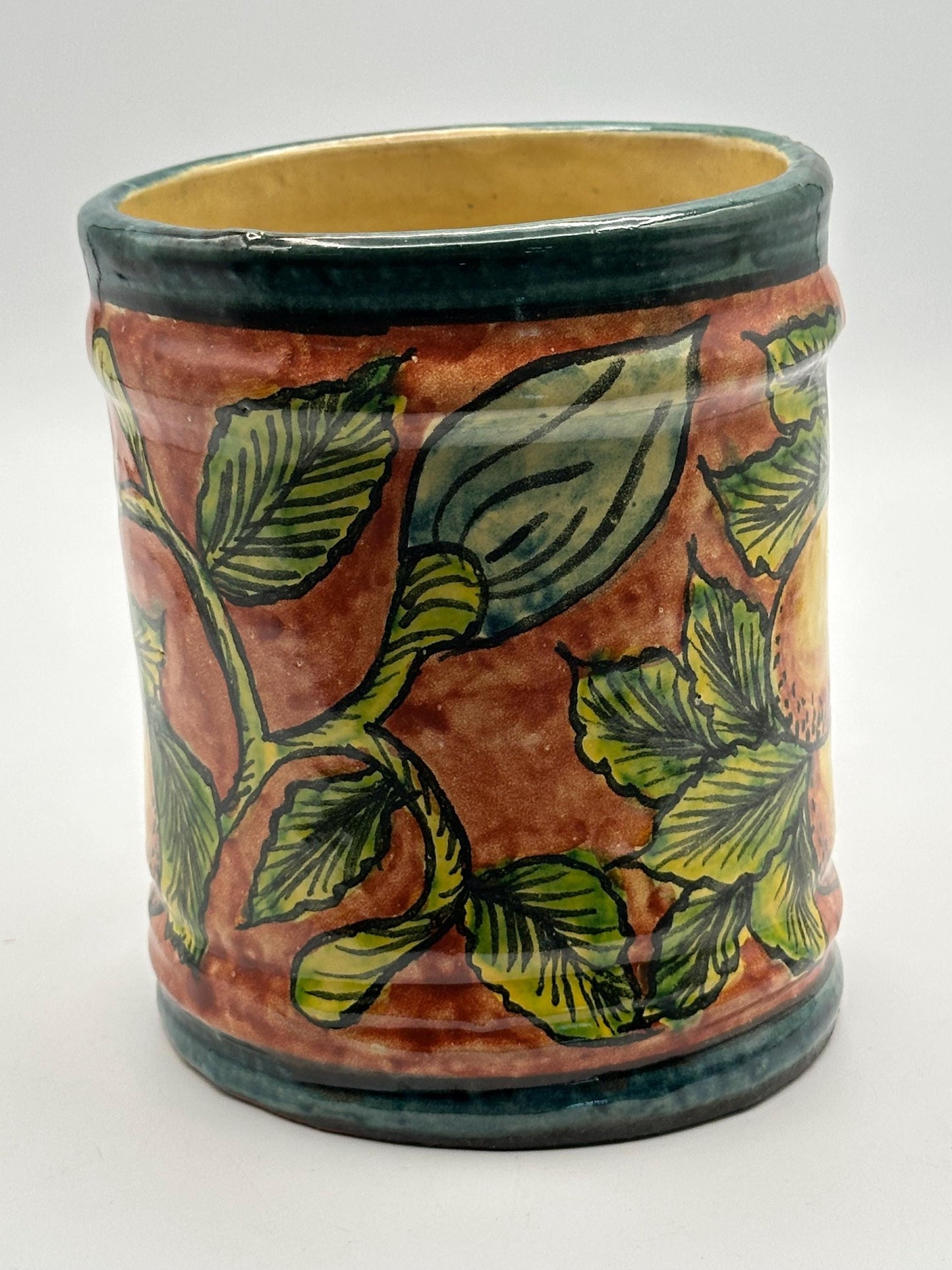 Vibrant Hand-Painted Mexican Ceramic Canister - Fruit & Leaf Motif Pottery Jar for Kitchen Storage