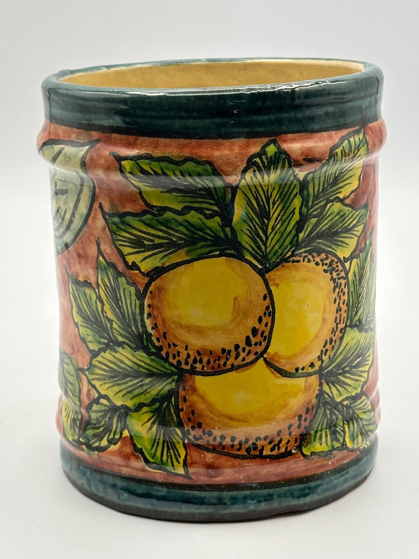 Vibrant Hand-Painted Mexican Ceramic Canister - Fruit & Leaf Motif Pottery Jar for Kitchen Storage