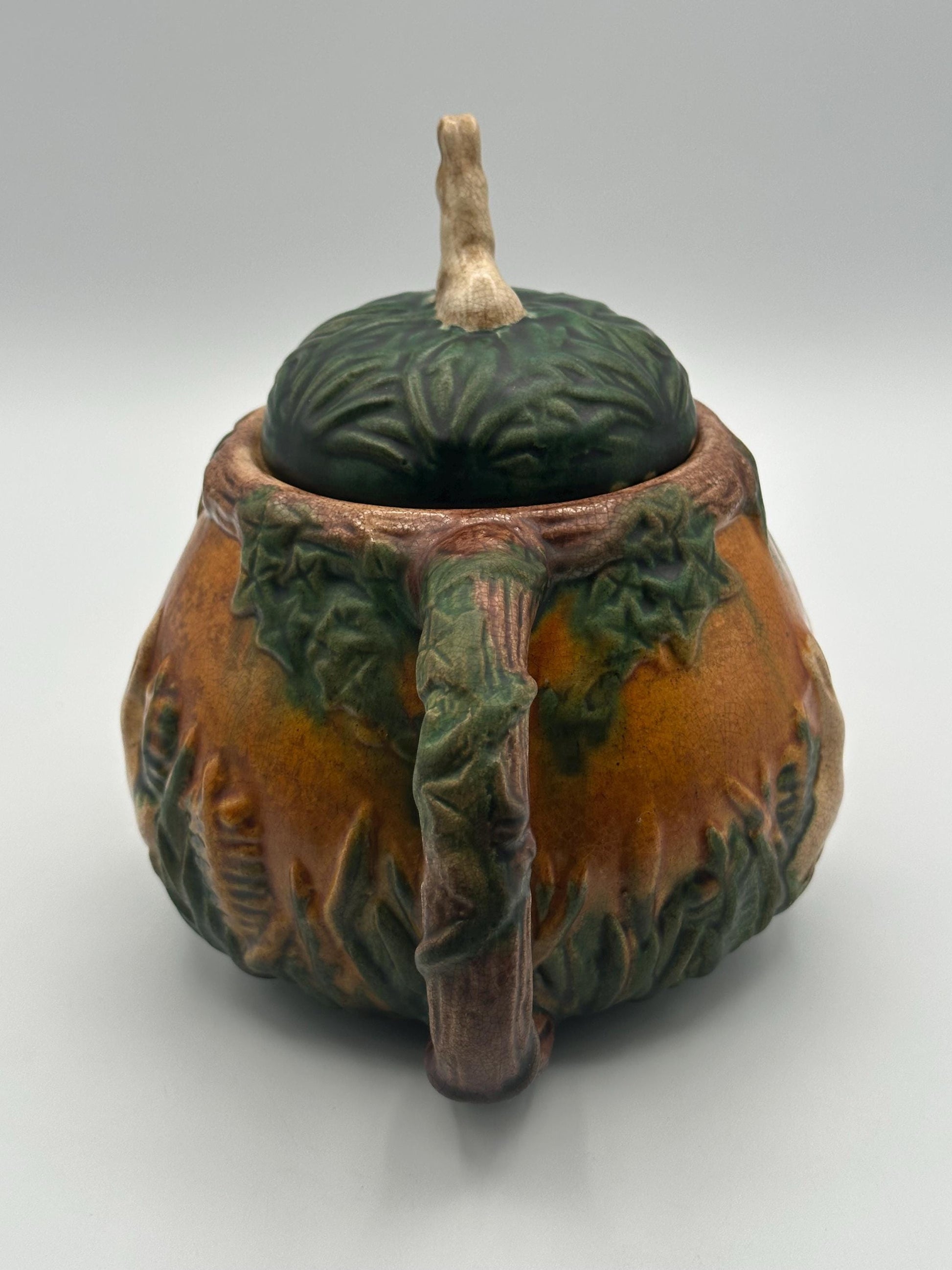 Vintage Art Nouveau Majolica Teapot Woodland Tree Leaf Design Antique Decorative Kitchen Decor