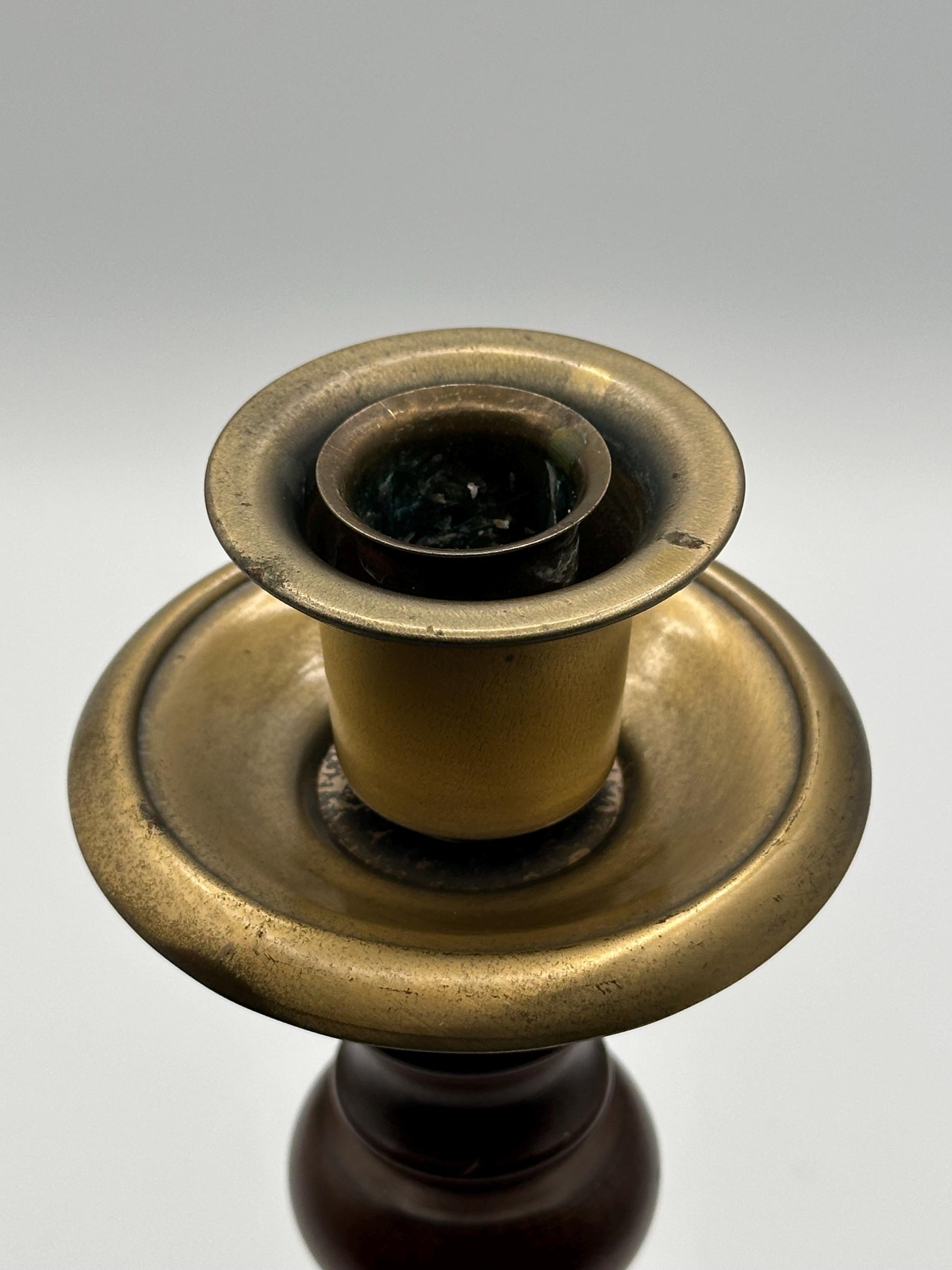 Vintage Brass Wood Candlestick Holder Traditional Taper Candle Classic Rustic Home Decor Single