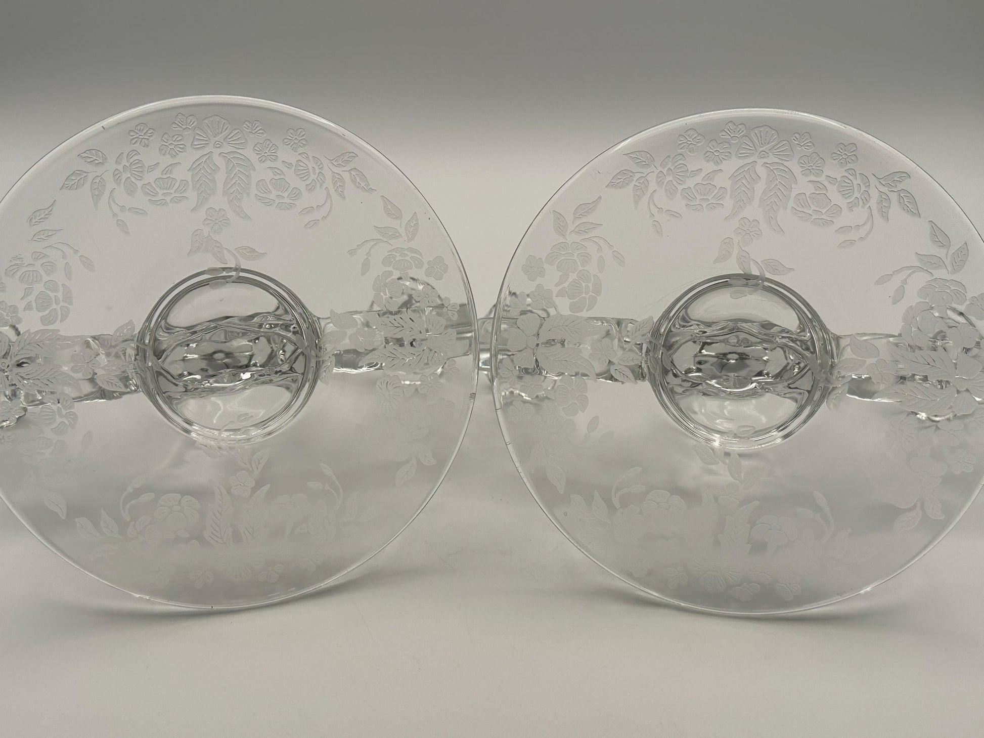 Vintage New Martinsville Teardrop Clear Double Light Candlestick Holders Set Etched Base Classic Decor
