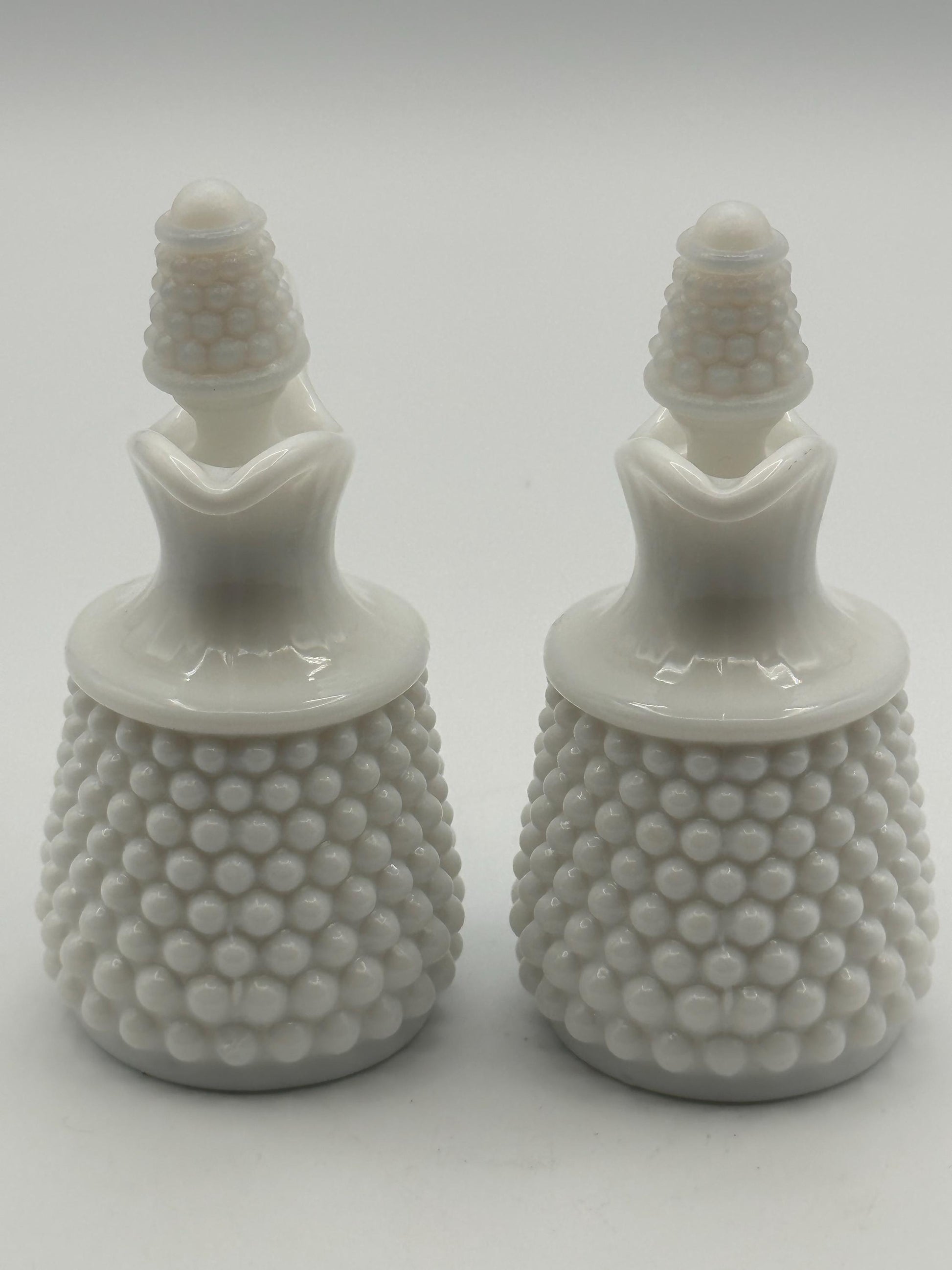 Vintage Milk Glass Hobnail Cruet Set - Oil Vinegar Bottles with Corn Stoppers White Kitchen Serving Pair